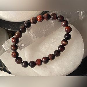 Red Tigers Eye 8mm Crystal Stone Bracelet 7” Handmade by Annabellesgemz
